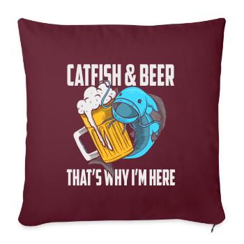 Pêcheur pêche poisson-chat amateur de bière cadeau à tête plate - Housse de coussin décorative 45 x 45 cm - bordeaux - Devant