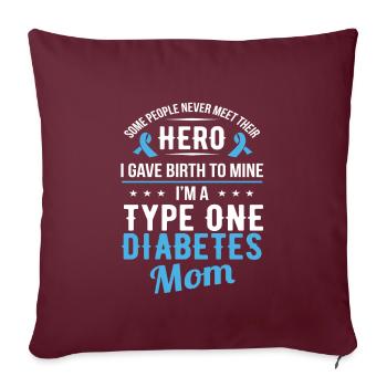 Cadeau d’insulinothérapie de maman de diabète de type un - Housse de coussin décorative 45 x 45 cm - bordeaux - Devant