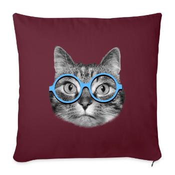 Chat portant des lunettes bleues - Housse de coussin décorative 45 x 45 cm - bordeaux - Devant