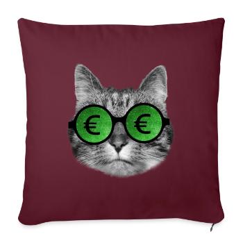 Chat portant des lunettes d’enseigne euro - Housse de coussin décorative 45 x 45 cm - bordeaux - Devant