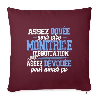 Monitrice d'équitation Métier Cheval Equestre - Housse de coussin décorative 45 x 45 cm - bordeaux - Devant