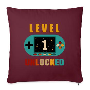 niveau 1 déverrouillé. 1er anniversaire - Housse de coussin décorative 45 x 45 cm - bordeaux - Devant
