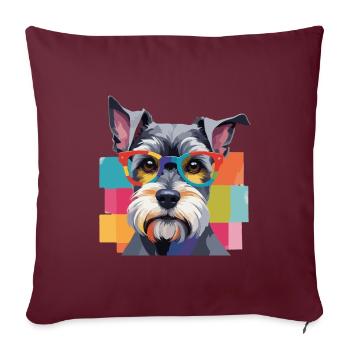 Chien Schnauzer miniature à lunettes colorées - Housse de coussin décorative 45 x 45 cm - bordeaux - Devant