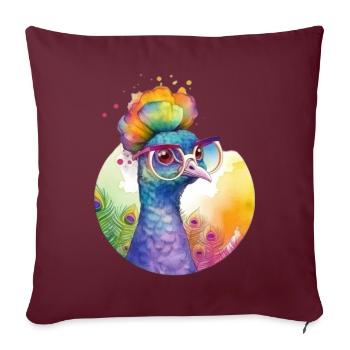 Paon cool coloré avec des lunettes - Housse de coussin décorative 45 x 45 cm - bordeaux - Devant