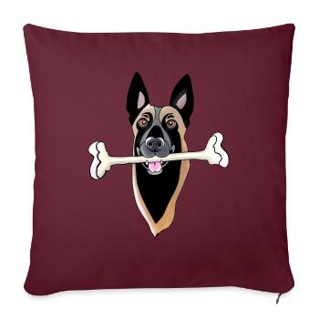 Kopf von Malinois mit Knochen - Sofakissenbezug 45 x 45 cm - Burgunderrot - Vorne