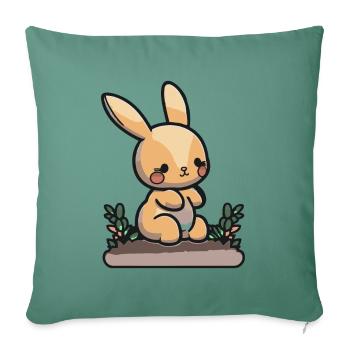 Lapin de dessin animé mignon pour les enfants et les élèves de maternelle - Housse de coussin décorative 45 x 45 cm - vert sapin - Devant