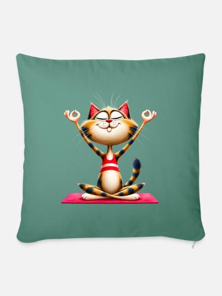 Katze macht Yoga | Meditationskatze - Sofakissenbezug 45 x 45 cm - Tanngrün