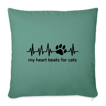 Battement de cœur d’impression de patte de chat J’aime les chats - Housse de coussin décorative 45 x 45 cm - vert sapin - Devant