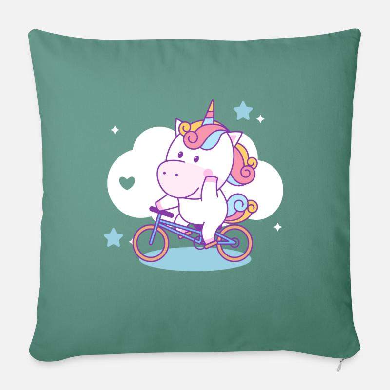 Unicorn Riding Bicycle - Sofa pillowcase 17,3'' x 17,3'' (45 x 45 cm) - cypress green