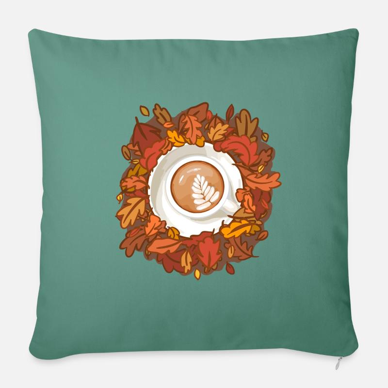 Leaves are Falling, Coffee is Calling - Sofa pillowcase 17,3'' x 17,3'' (45 x 45 cm) - cypress green