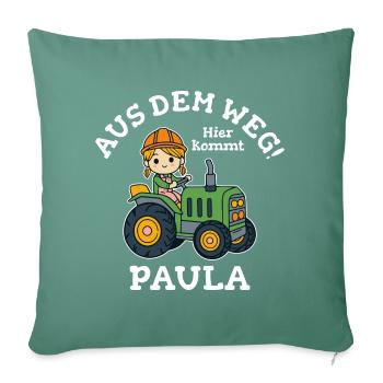 Paula Name Traktor - Sofakissenbezug 45 x 45 cm - Tanngrün - Vorne