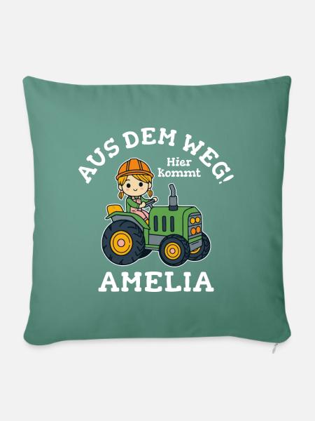Amelia Name Traktor - Sofakissenbezug 45 x 45 cm - Tanngrün
