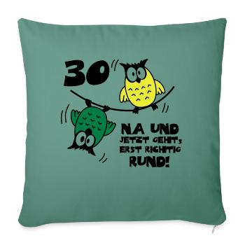 30 anniversaire, hibou sur le câble, rond - Housse de coussin décorative 45 x 45 cm - vert sapin - Devant