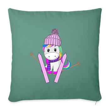 Unicorn rainbow glitter ski snow winter - Sofa pillowcase 17,3'' x 17,3'' (45 x 45 cm) - cypress green - Front