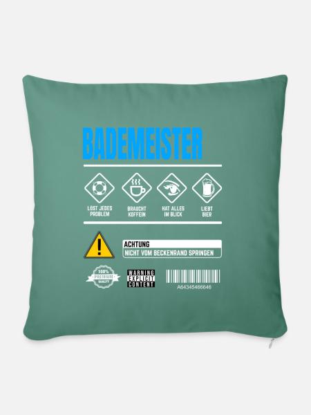 Bademeister Gebrauchsanweisung Warnhinweise - Sofakissenbezug 45 x 45 cm - Tanngrün
