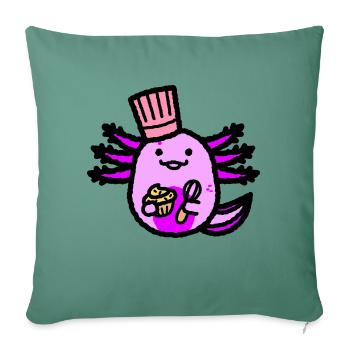 Niedlicher lila rosa essender Axolotl mit Hut - Sofakissenbezug 45 x 45 cm - Tanngrün - Vorne