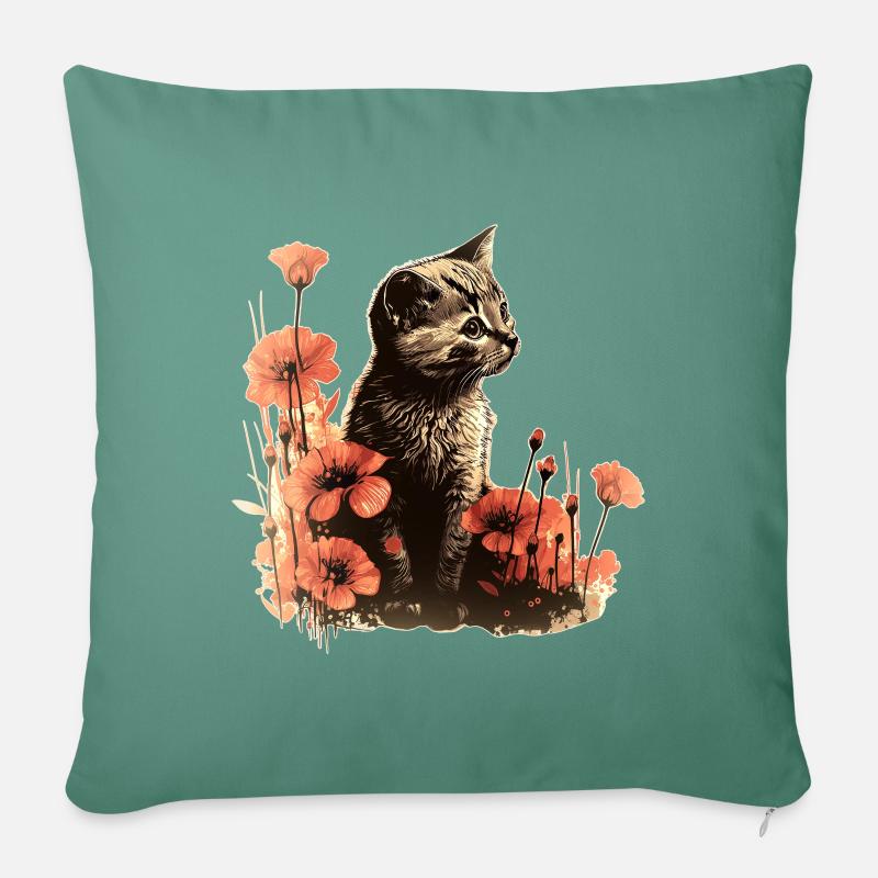 Chat Amoureux des chats Idée cadeau du propriétaire de chat - Housse de coussin décorative 45 x 45 cm - vert sapin