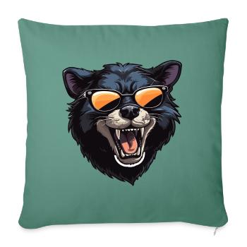 Diable de Tasmanie avec des lunettes de soleil - Housse de coussin décorative 45 x 45 cm - vert sapin - Devant
