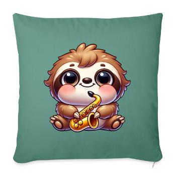 Cute Sloth Saxophone Musician Cartoon Jazz - Sofa pillowcase 17,3'' x 17,3'' (45 x 45 cm) - cypress green - Front