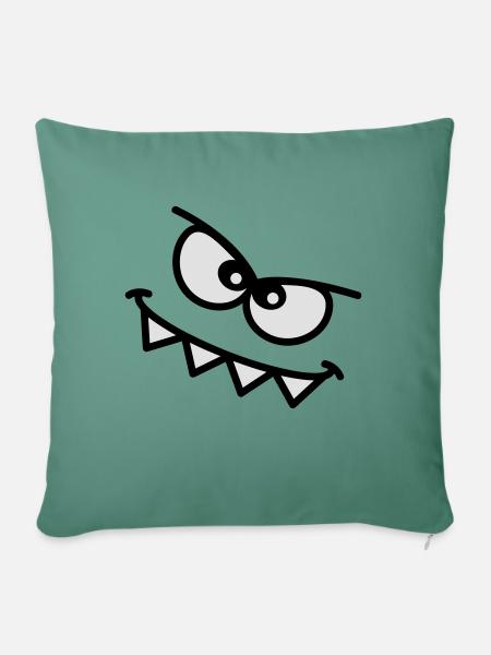 Böse gucken Cartoon Monster Gesicht scharfe Zähne - Sofakissenbezug 45 x 45 cm - Tanngrün