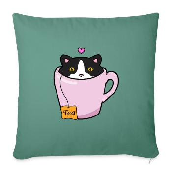 Black and white cat - Sofa pillowcase 17,3'' x 17,3'' (45 x 45 cm) - cypress green - Front