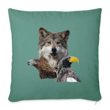 Wolf und Adler - Sofakissenbezug 45 x 45 cm - Tanngrün - Vorne