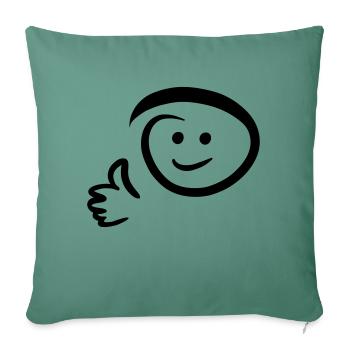 Le visage sourit, montre le pouce levé. Émoticône - Housse de coussin décorative 45 x 45 cm - vert sapin - Devant