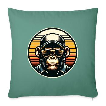 Cool chimpanzee with sunglasses and baseball cap - Sofa pillowcase 17,3'' x 17,3'' (45 x 45 cm) - cypress green - Front