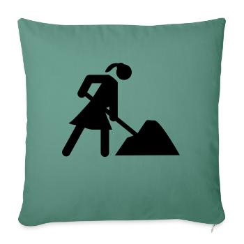 Bauherrin auf Baustelle Hausbau - Sofakissenbezug 45 x 45 cm - Tanngrün - Vorne
