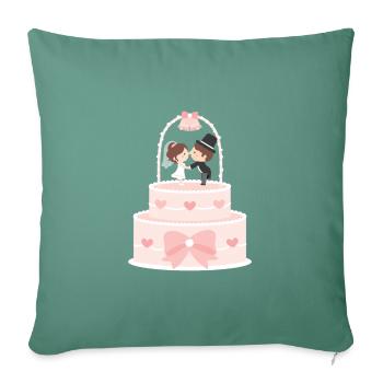 Gâteau de mariage mignon mariée et le marié - Housse de coussin décorative 45 x 45 cm - vert sapin - Devant
