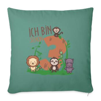 3. Geburtstag Safari Zoo Tiere Kinder 3 Jahre - Sofakissenbezug 45 x 45 cm - Tanngrün - Vorne