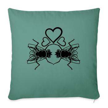 Couple of love houseflies hearts - Sofa pillowcase 17,3'' x 17,3'' (45 x 45 cm) - cypress green - Front