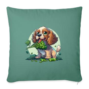 Un chien mignon mange du brocoli vert légumes verts - Housse de coussin décorative 45 x 45 cm - vert sapin - Devant