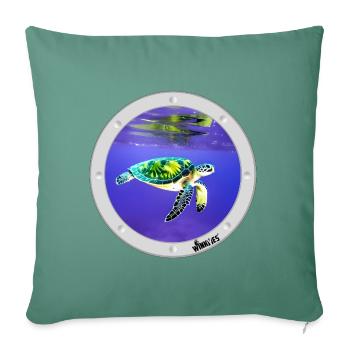 WINKYES Porthole Sea Turtle A.I. Art - Housse de coussin décorative 45 x 45 cm - vert sapin - Devant
