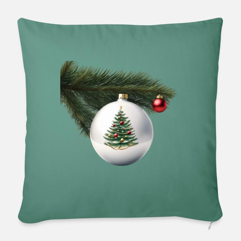 Weihnachtskugel mit Tannenzweig - Sofakissenbezug 45 x 45 cm - Tanngrün