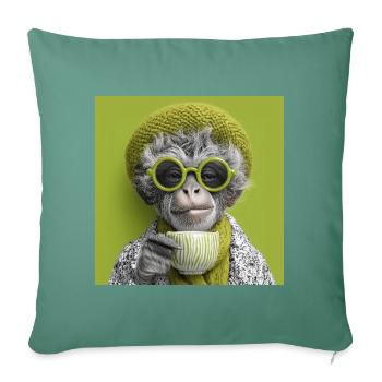 Stylisher Affe mit Sonennbrille und Kaffeetasse - Sofakissenbezug 45 x 45 cm - Tanngrün - Vorne
