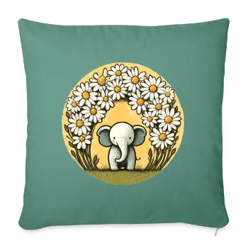 Elephant in Daisy Ring - Sofa pillowcase 17,3'' x 17,3'' (45 x 45 cm) - cypress green - Front
