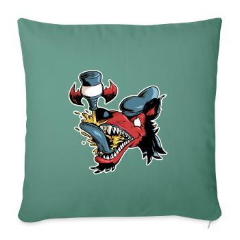 Loup et bière volante - Housse de coussin décorative 45 x 45 cm - vert sapin - Devant