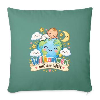 Willkommen auf der Welt Baby - Sofakissenbezug 45 x 45 cm - Tanngrün - Vorne