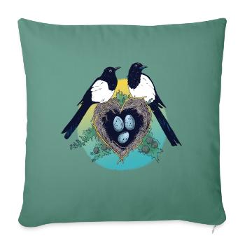Magpie Family - Sofa pillowcase 17,3'' x 17,3'' (45 x 45 cm) - cypress green - Front