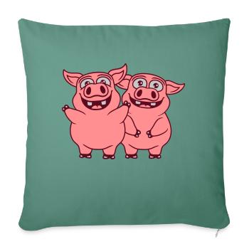 Équipe drôle de cochons heureux - Housse de coussin décorative 45 x 45 cm - vert sapin - Devant