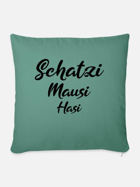 Schatzi Mausi Hasi black - Sofakissenbezug 45 x 45 cm - Tanngrün