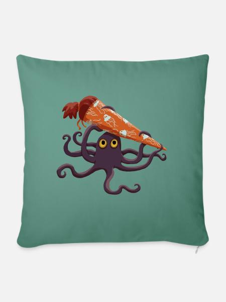 Kraken mit Schultüte - Sofakissenbezug 45 x 45 cm - Tanngrün