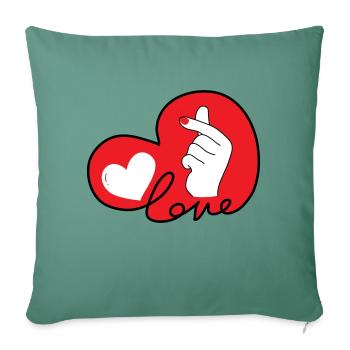 LOVE doigt coeur typo 3 - Housse de coussin décorative 45 x 45 cm - vert sapin - Devant