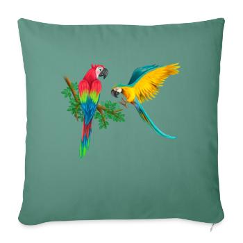 Macaw's parrot playing love and friendship on the branch - Sofa pillowcase 17,3'' x 17,3'' (45 x 45 cm) - cypress green - Front