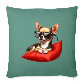 Chihuahua portant des lunettes de soleil - Housse de coussin décorative 45 x 45 cm - vert sapin - Devant