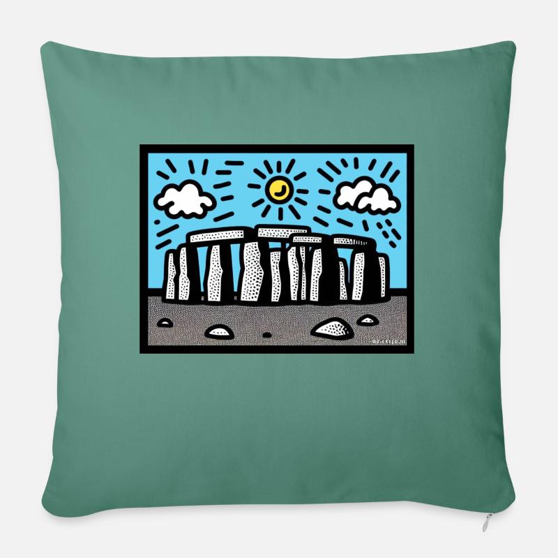 Stonehenge-Kunst - Sofakissenbezug 45 x 45 cm - Tanngrün