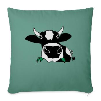 Happy cow eating healthy gras - Sofa pillowcase 17,3'' x 17,3'' (45 x 45 cm) - cypress green - Front