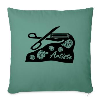 With fabric and scissors for art project - Sofa pillowcase 17,3'' x 17,3'' (45 x 45 cm) - cypress green - Front