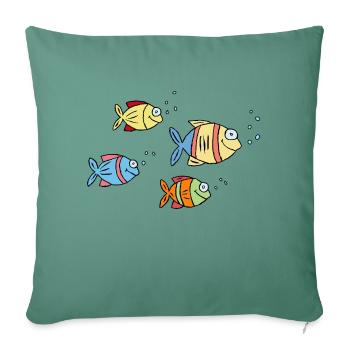 bunte Fische Wasser Meer Graffiti Kinderzeichnung - Sofakissenbezug 45 x 45 cm - Tanngrün - Vorne